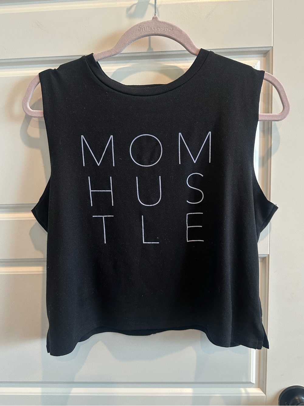 Mom Hustle Small Muscle Crop Tank Top Black Graphic Mom Life Shirt